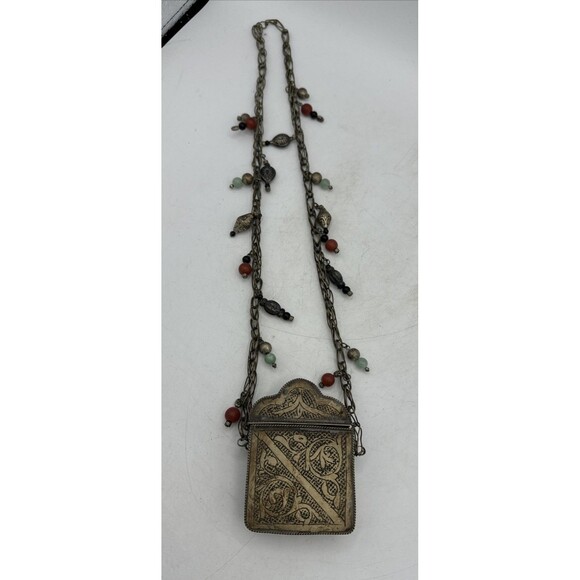 Vintage Prayer Box Holder Necklace Tibetan Beaded Chain Handmade - Picture 1 of 16